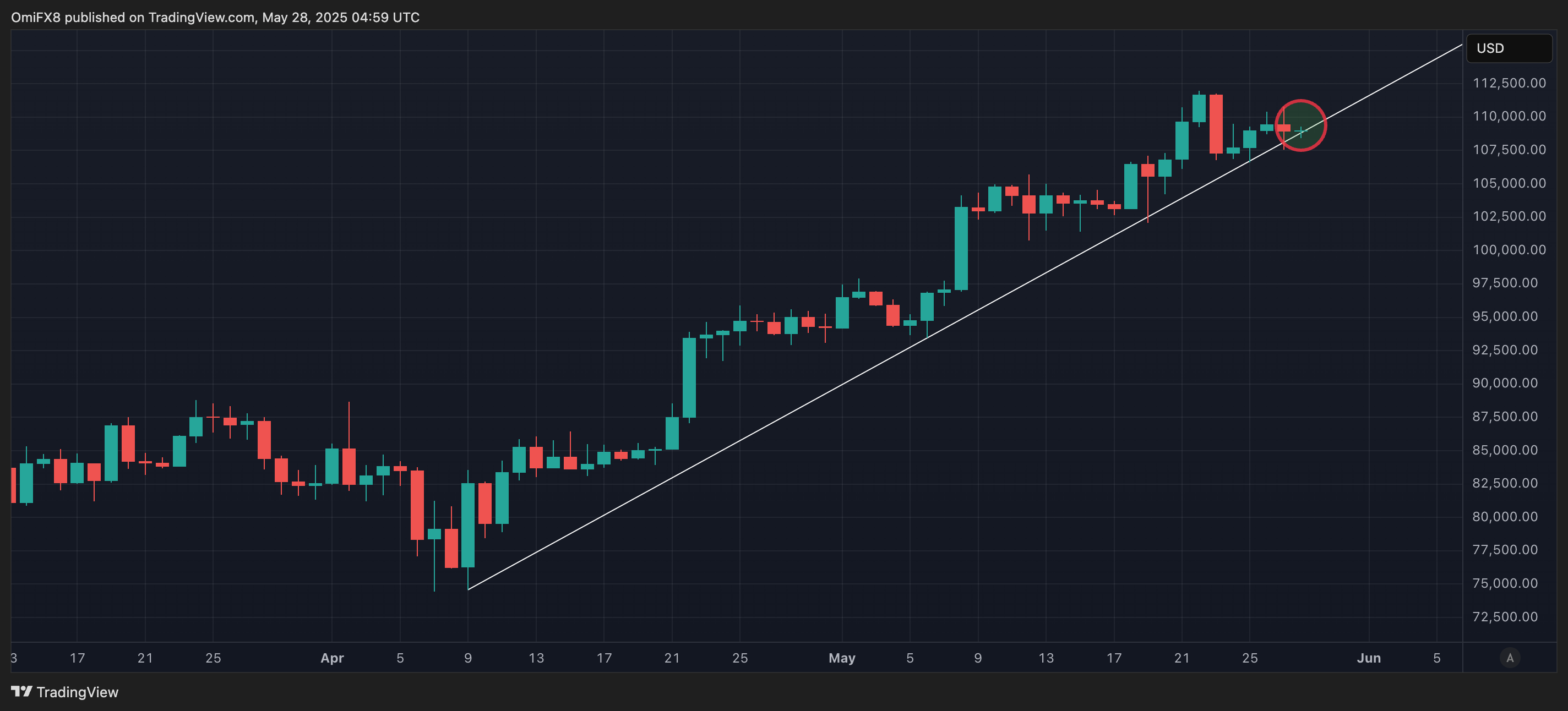 BTC’s at trendline support. \(TradingView\)