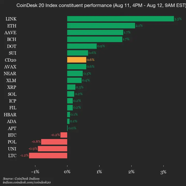 9am CoinDesk 20 Update for 2025-08-12: vertical