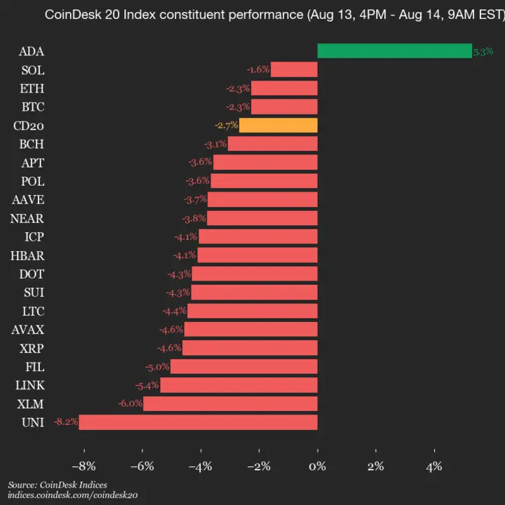 9am CoinDesk 20 Update for 2025-08-14: vertical