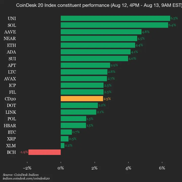 9am CoinDesk 20 Update for 2025-08-13: vertical