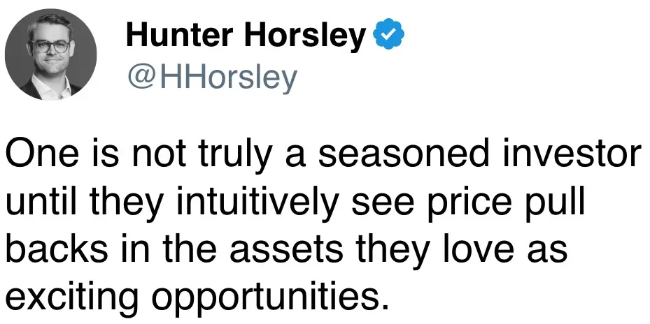 One is not truly a seasoned investor until they intuitively see price pull backs in the assets they love as exciting opportunities.